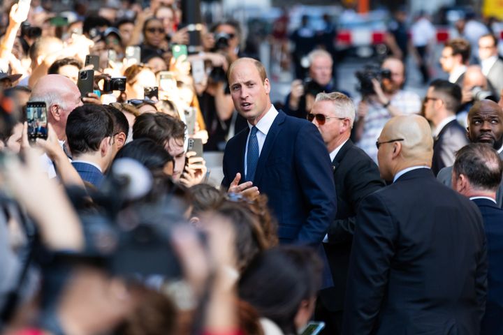 Prince William visits with crowds outside of Fire House 10 on Sep. 19, 2023, in New York City.