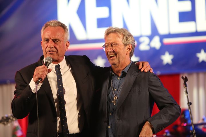 Eric Clapton performed at a fundraiser for Democratic presidential primary candidate Robert F. Kennedy Jr. on Monday.