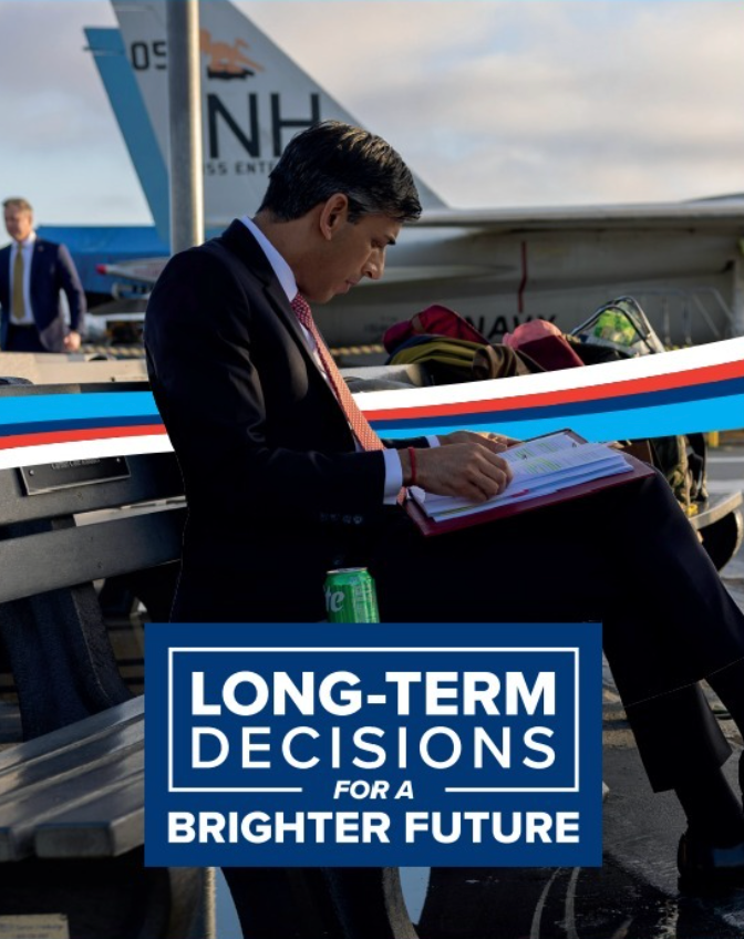 The Conservative Party conference agenda features a photo of the prime minister on a bench.