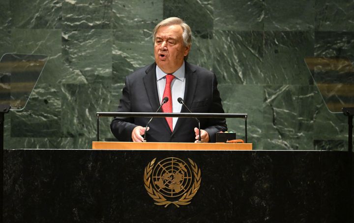 U.N. Secretary-General Antonio Guterres addresses the 78th United Nations General Assembly in New York City.