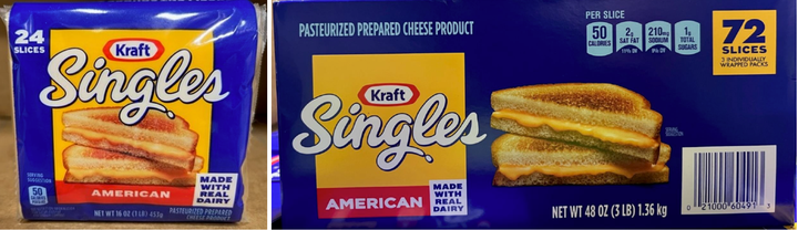 The recall includes select packages of its Kraft Singles American Pasteurized Prepared Cheese Products, pictured.