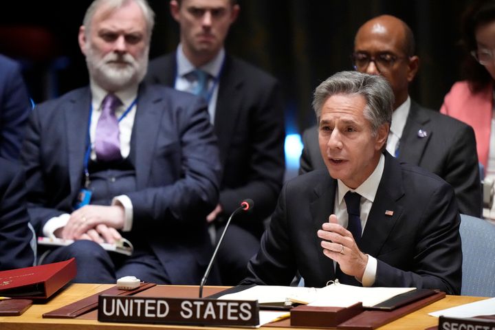 Ο υπουργός Εξωτερικών των ΗΠΑ Άντονι Μπλίνκεν στη συνεδρίαση του Συμβουλίου Ασφαλείας, την Τετάρτη 20 Σεπτεμβρίου 2023, στην έδρα των Ηνωμένων Εθνών, μιλάει για την κατάσταση στην Ουκρανία. (AP Photo/Mary Altaffer)