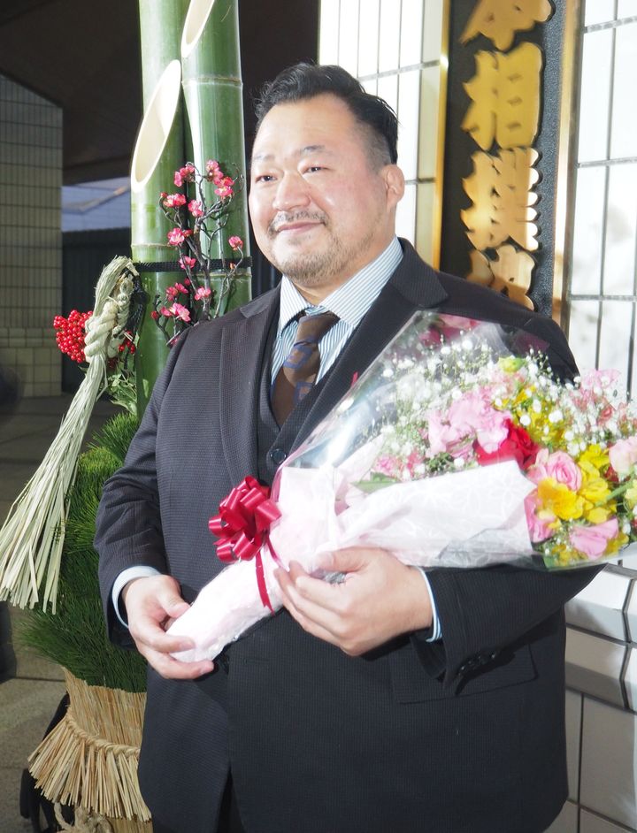 日本相撲協会を退職した元関脇豊ノ島の梶原大樹さん（2023年1月4日、東京・両国国技館）