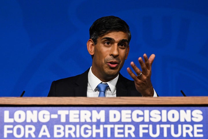 Rishi Sunak delivering a speech during a press conference on the net zero target, on Wednesday.