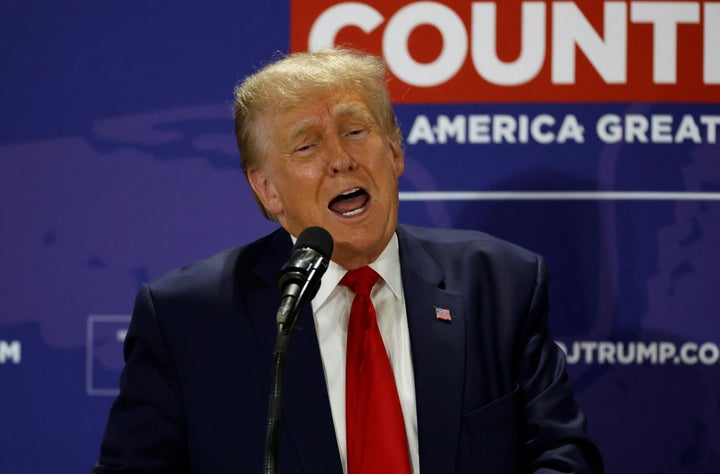 Former President and 2024 hopeful Donald Trump delivers remarks at an event in Maquoketa, Iowa, on Sept. 20.