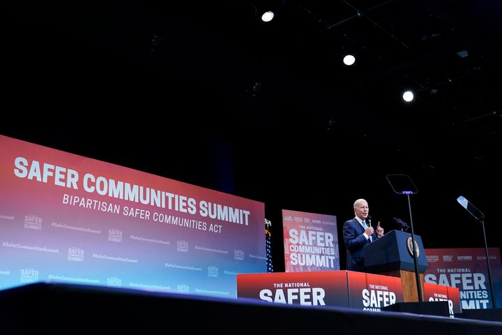 President Joe Biden speaks at the National Safer Communities Summit in West Hartford, Connecticut, on June 16. The summit was attended by gun safety advocates, local leaders and families affected by gun violence.