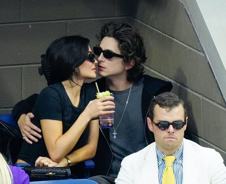 Kylie Jenner and Timothée Chalamet are seen at the US Open Tennis Championships final on 10 September