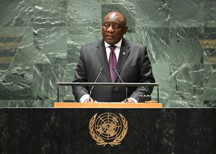 South African President Cyril Ramaphosa addresses the 78th United Nations General Assembly at UN headquarters in New York City on September 19, 2023.