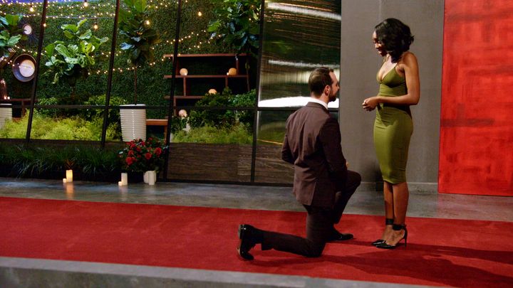 Cameron pops the question during season one of Love Is Blind