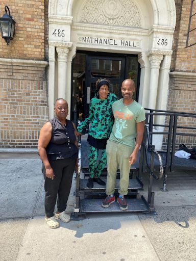 The author with his neighbors, Sharon Drumgo (left) and Beverly Tyree. "They've lived in Bed-Stuy their entire lives," he writes.