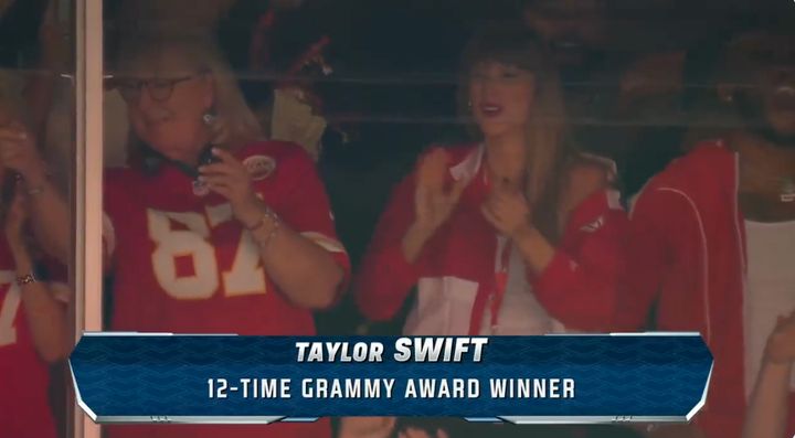 Taylor Swift spotted at the Kansas City Chiefs game next to Travis Kelce's mom on Sunday.