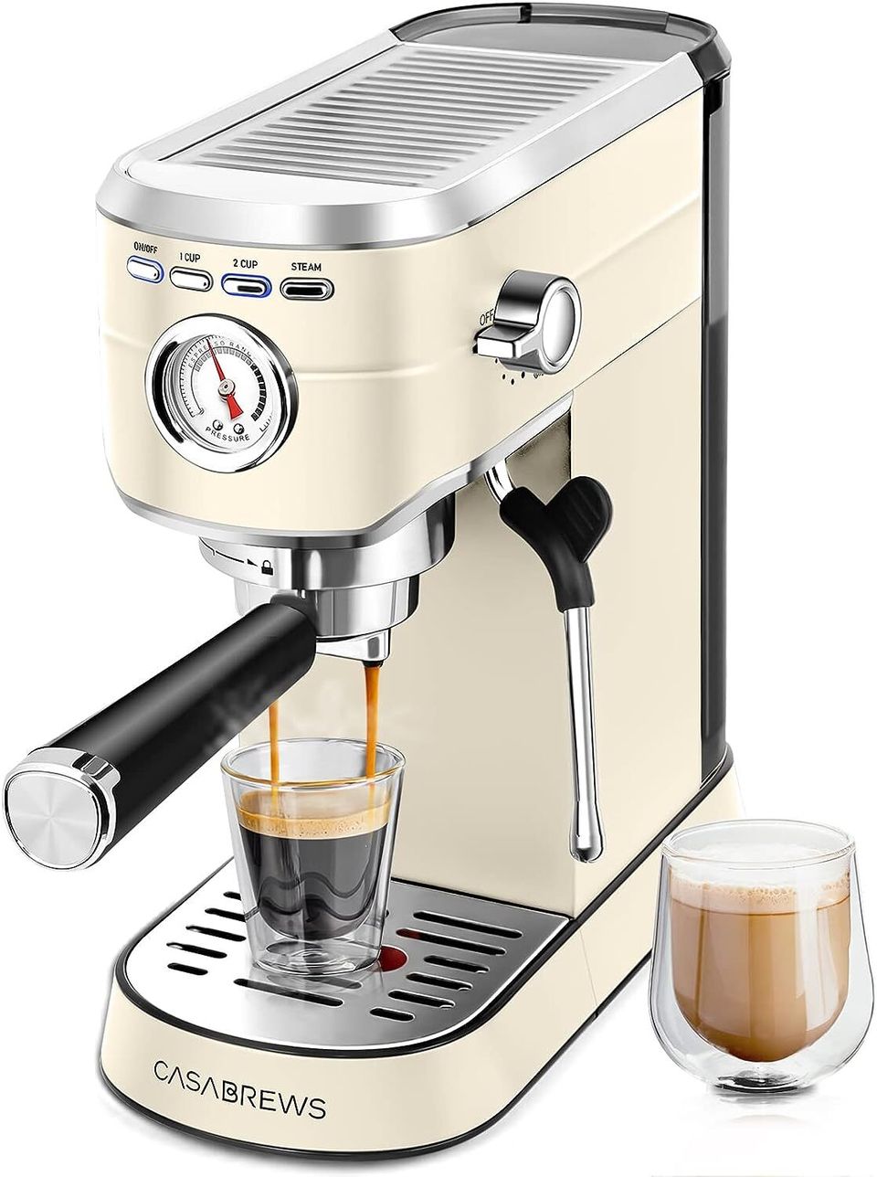 CASABREWS 2-Cup Silver Stainless Steel Espresso Machine with 51 oz