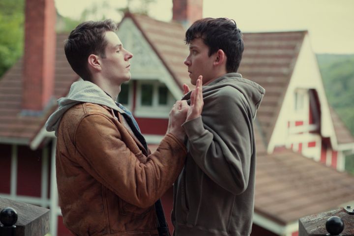 Connor Swindells and Asa Butterfield as seen in the first episode of Sex Education