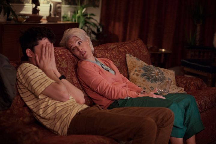 Gillian Anderson with Asa Butterfield in Sex Education