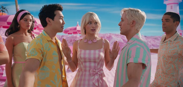 Emma Mackey and Ncuti Gatwa with Simu Liu, Margot Robbie and Ryan Gosling in Barbie