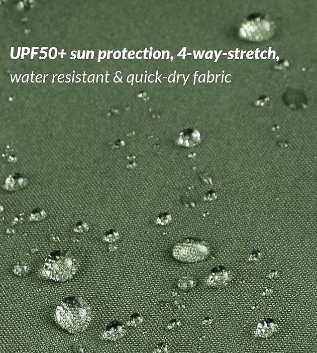 The hiking pants' material demonstrating its moisture-wicking design.