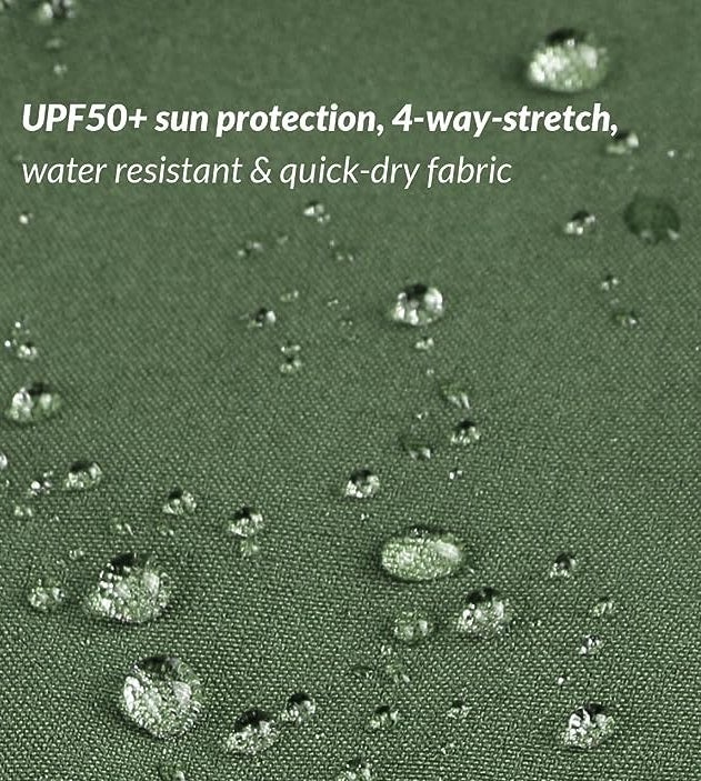 The hiking pants' material demonstrating its moisture-wicking design.