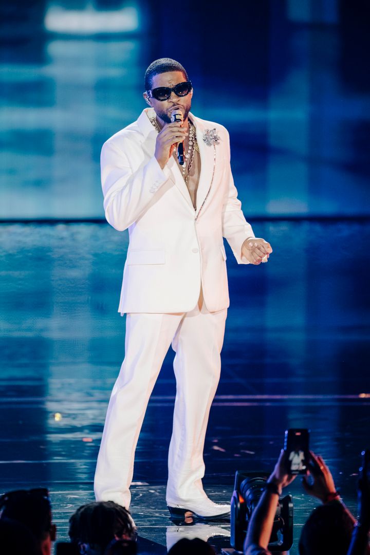Usher photographed performing onstage during his residency at La Seine Musicale on Sept. 25 in Boulogne-Billancourt, France.