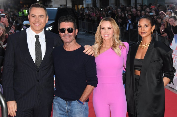 David Walliams with Simon Cowell, Amanda Holden and Alesha Dixon outside the London Palladium in January 2020