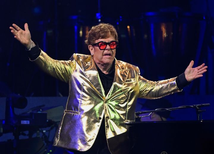 Elton John on stage at Glastonbury over the summer