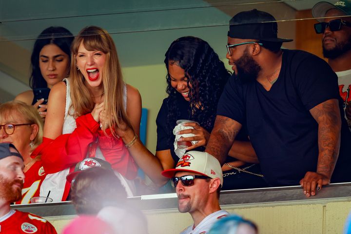Taylor Swift watching the Kansas City Chiefs in a suite at the Arrowhead Stadium