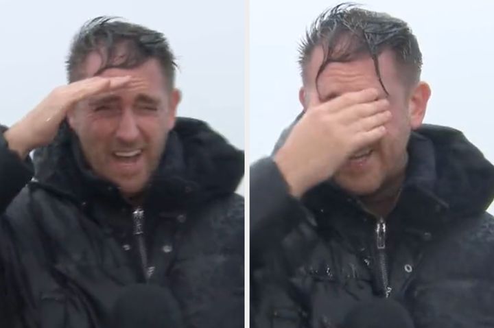 Stephen Murphy got completely soaked live on air reporting from the middle of Storm Agnes