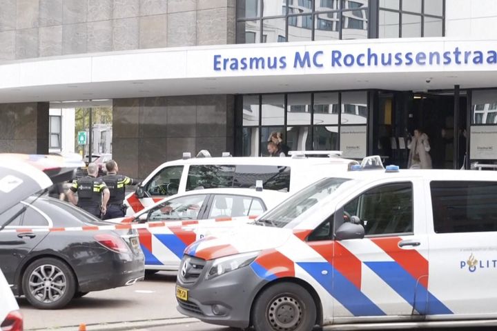 Emergency services attend to the scene at Erasmus Medical Center, Rotterdam, the Netherlands, Thursday Sept. 28, 2023. 