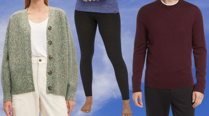An Everlane cardigan, Patagonia long underwear and a Nordstrom sweater.