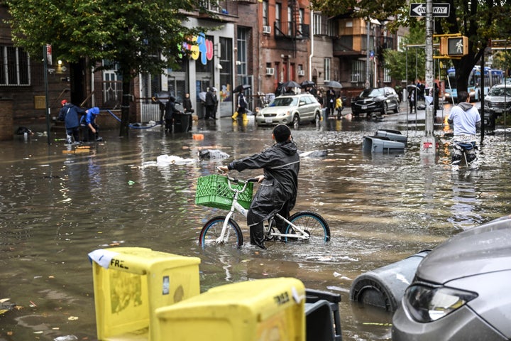 NEW YORK, UNITED STATES - SEPTEMBER 29: A general view of a flooded street in Williamsburg, New York, United States on September 29, 2023. (Photo by Fatih Aktas/Anadolu Agency via Getty Images)