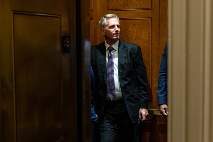 WASHINGTON, DC - SEPTEMBER 29: U.S. Speaker of the House Kevin McCarthy (R-CA) after he took questions from the media after a closed door meeting at the US Capitol on September 29, 2023 in Washington, DC. The House of Representatives failed to pass a temporary funding bill to avert a government shutdown, with 21 Republicans joining Democrats in defiance of U.S. Speaker of the House Kevin McCarthy (R-CA). (Photo by Tasos Katopodis/Getty Images)