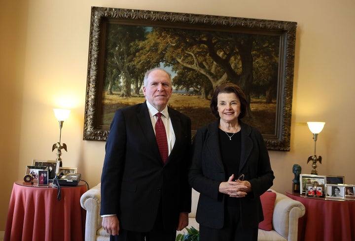 Obama aide John Brennan (left) committed to supporting Feinstein's investigation into the CIA torture program but then spent months challenging the probe and her efforts to release its findings.