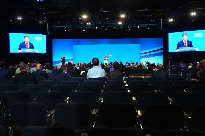 Grant Shapps also spoke to rows of empty seats.