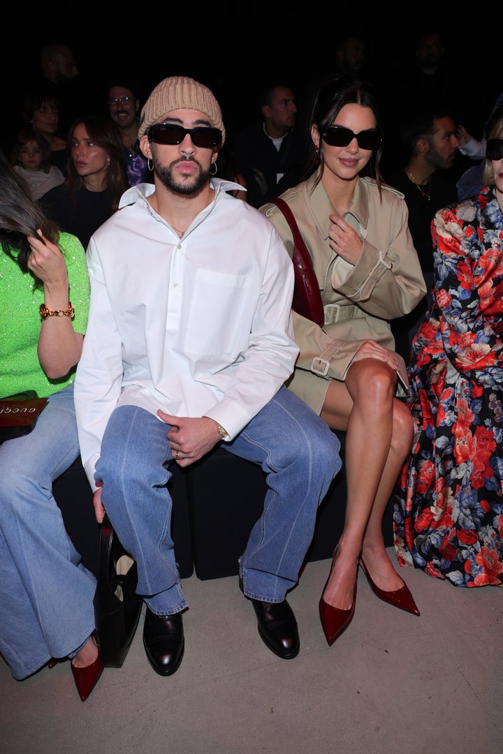 Bad Bunny and Kendall Jenner are seen at Gucci Ancora during Milan Fashion Week on Sept. 22 in Milan, Italy.