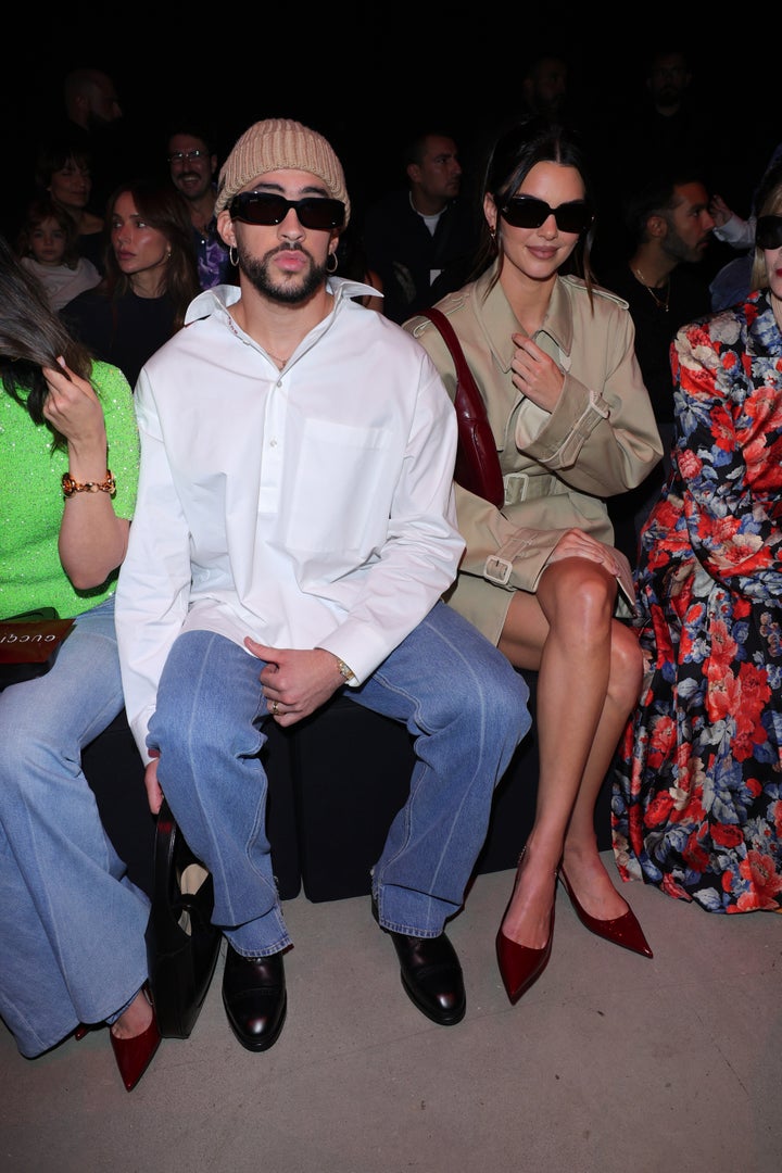 Bad Bunny and Kendall Jenner are seen at Gucci Ancora during Milan Fashion Week on Sept. 22 in Milan, Italy. 