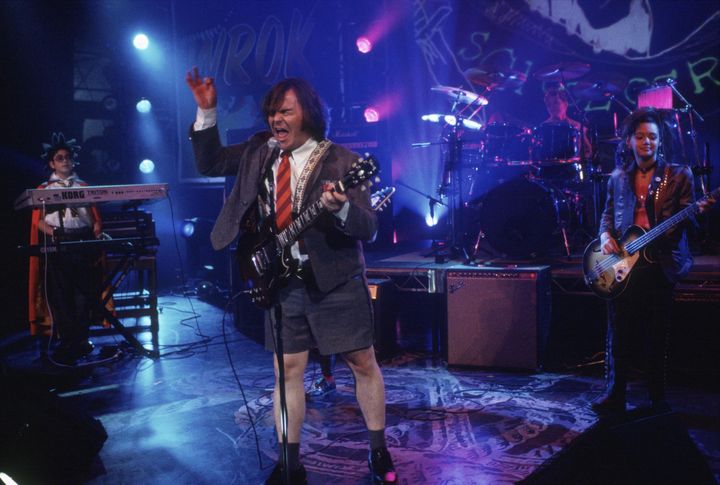 Jack Black on stage during School Of Rock's climactic final sequence