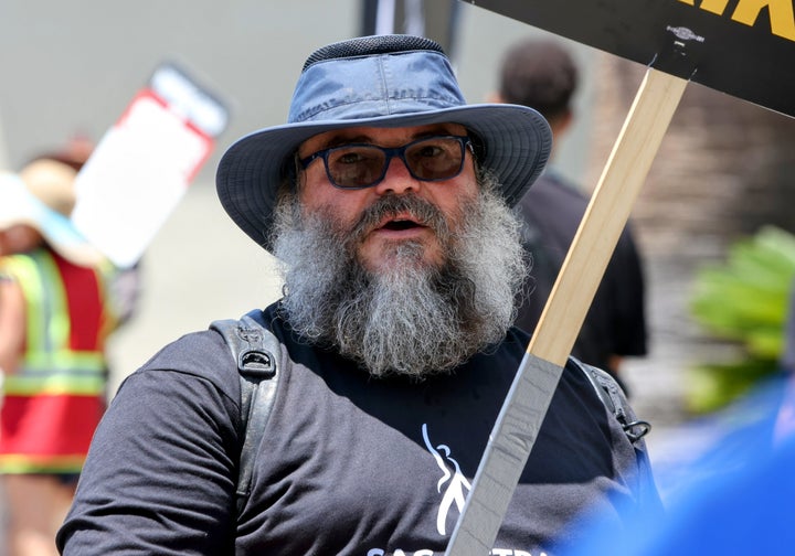 Jack Black picketing with SAG-AFTRA and WGA members in July 2023