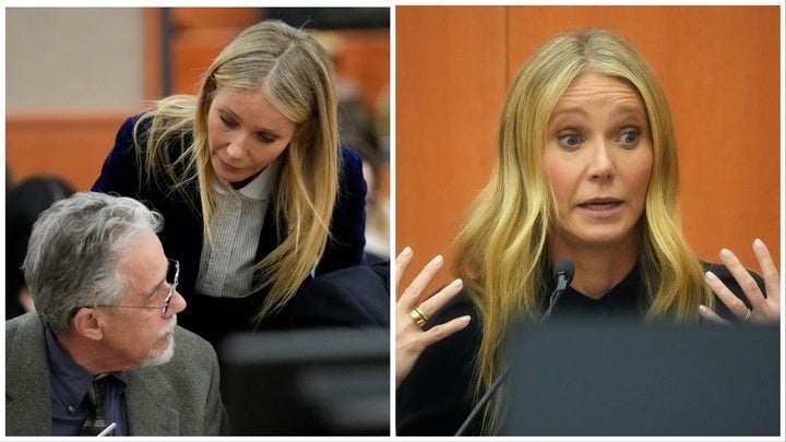 Gwyneth Paltrow pictured saying, "I wish you well" to Terry Sanderson (left).