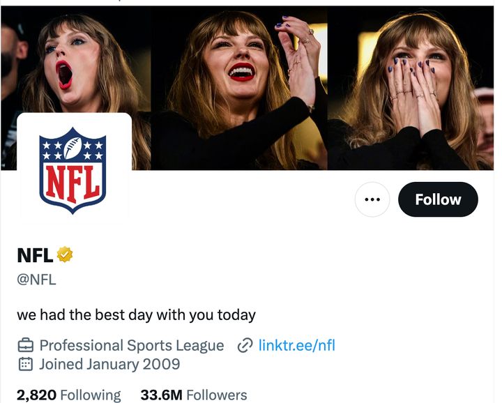 Screenshot of the NFL’s X account as of Monday.
