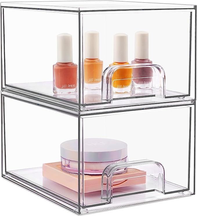  STORi Bliss 5-Compartment Plastic Cosmetics Storage Organizer, Clear, Rectangular Divided Makeup Bin & Vanity Caddy with Pass-Through  Handles, Round Corner Design