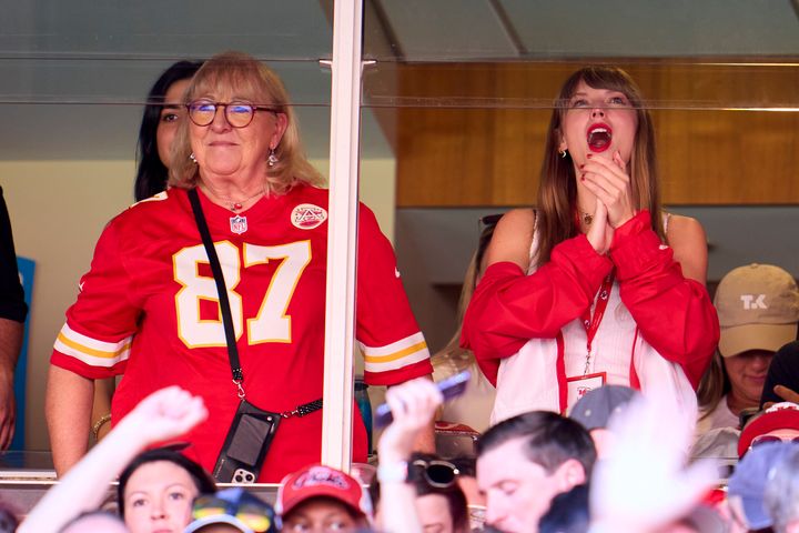 Donna Kelce and Taylor Swift watching the Kansas City Chiefs play last month