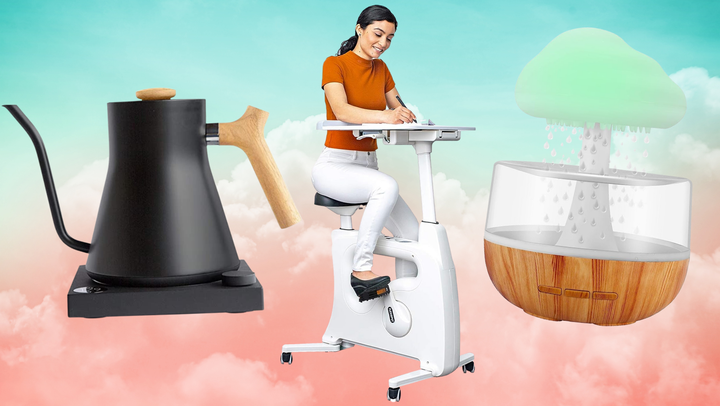A splurgeworthy electric kettle, desk bike and cloud diffuser.