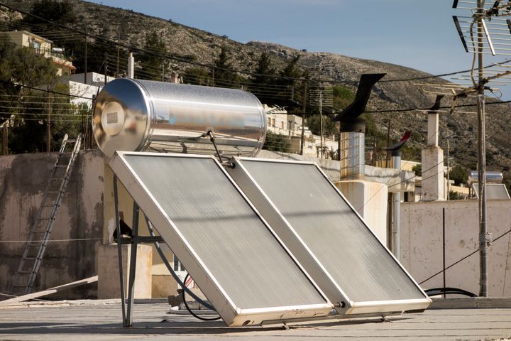 Solar Water Heater In Greek Village - Greece