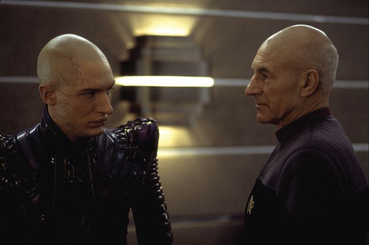 Tom and Sir Patrick in character on the set of Star Trek: Nemesis