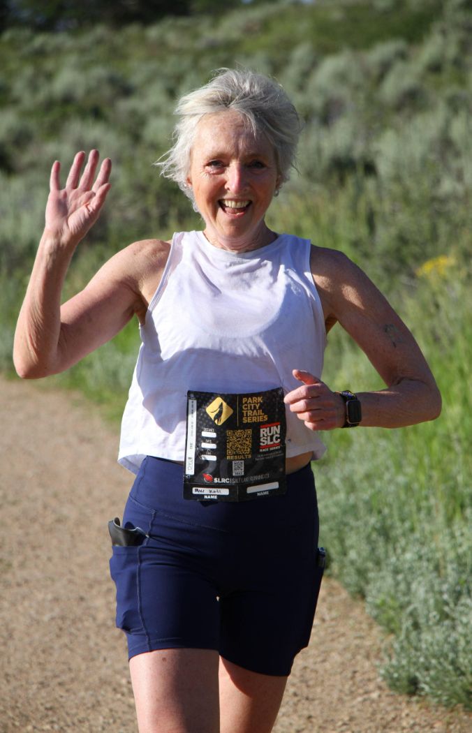 The author running a 10K in Park City, Utah, in July 2023.