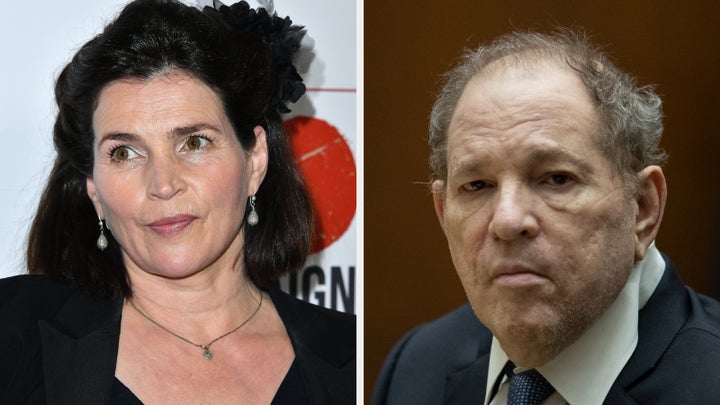 Photos of Julia Ormond and Harvey Weinstein.