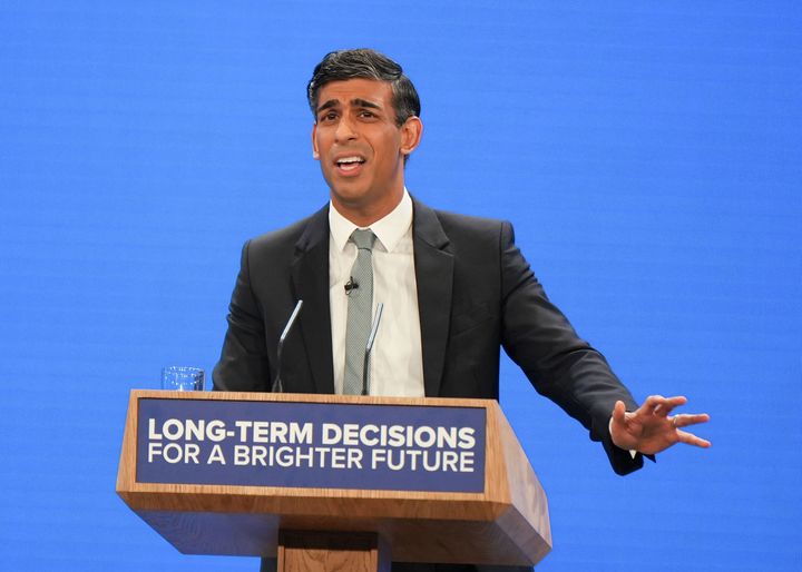 Rishi Sunak announcing his new policies during his Tory Party conference