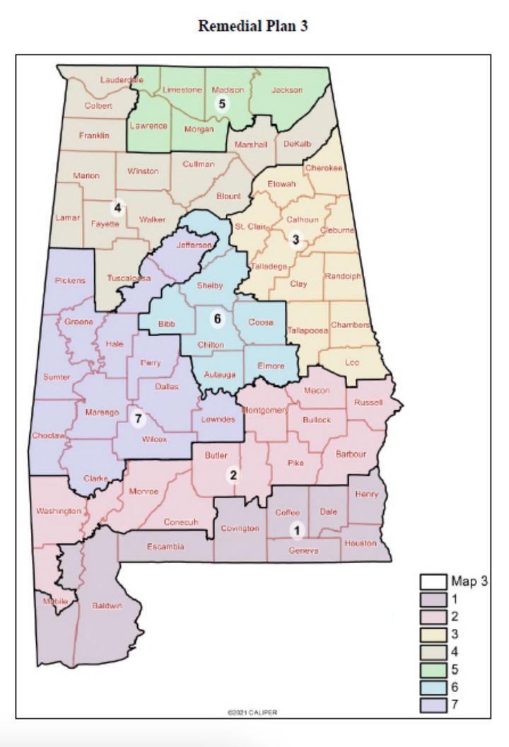 The new court-mandated congressional district map for the state of Alabama includes two Black-opportunity districts in the 2nd and 7th congressional districts.