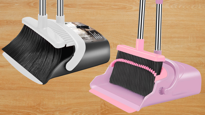 White standing broom and pink standing broom.