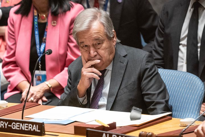 NEW YORK, UNITED STATES - 2023/09/20: Secretary-General Antonio Guterres attends the Security Council meeting on maintenance of international peace and security at UN Headquarters. (Photo by Lev Radin/Pacific Press/LightRocket via Getty Images)
