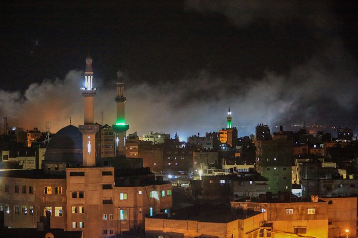 Smoke rises after Israeli airstrikes in Rafah, Gaza on October 09, 2023. (Photo by Abed Rahim Khatib/Anadolu Agency via Getty Images)
